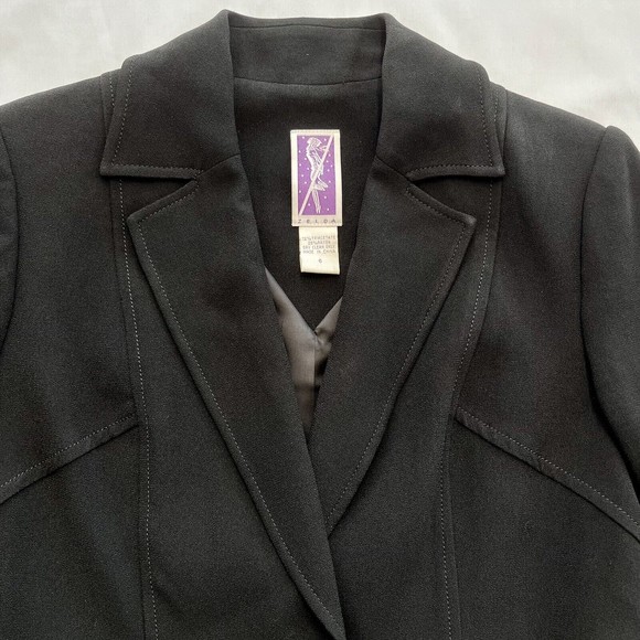 Zelda Womens Blazer Jacket Vintage Black Button Collar Triacetate Blend USA 6 - Picture 2 of 9
